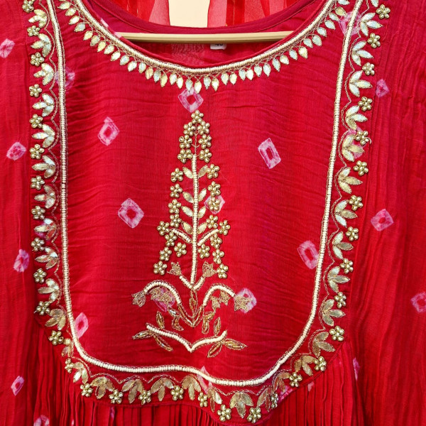 CARROT RED HANDWORK KURTI PANT AND DUPATTA SET