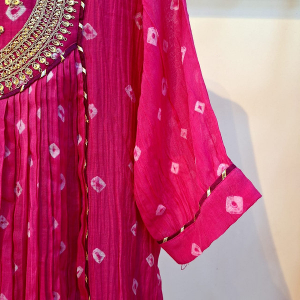 PINK HANDWORK KURTI PANT AND DUPATTA SET