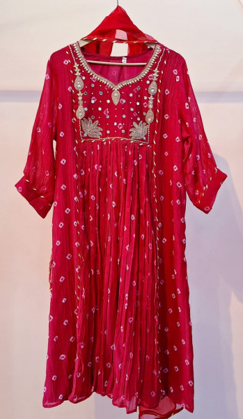 LIGHT RED HANDWORK KURTI PANT AND DUPATTA SET