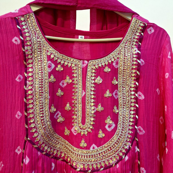 PINK HANDWORK KURTI PANT AND DUPATTA SET