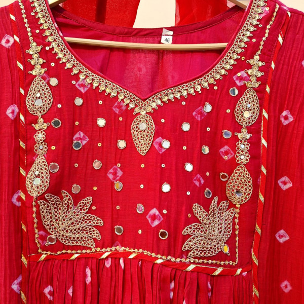 LIGHT RED HANDWORK KURTI PANT AND DUPATTA SET