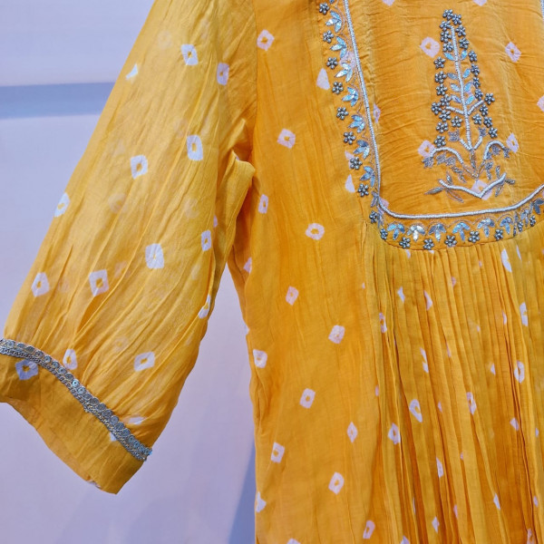 YELLOW HANDWORK KURTI PANT AND DUPATTA SET