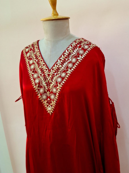 RED GAJJI SILK KAFTAN PANT SET