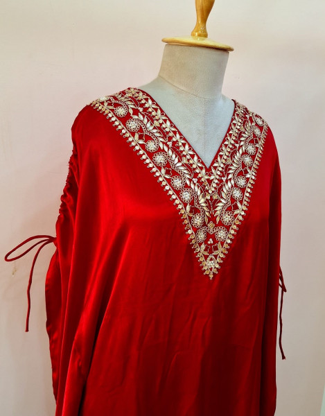RED GAJJI SILK KAFTAN PANT SET