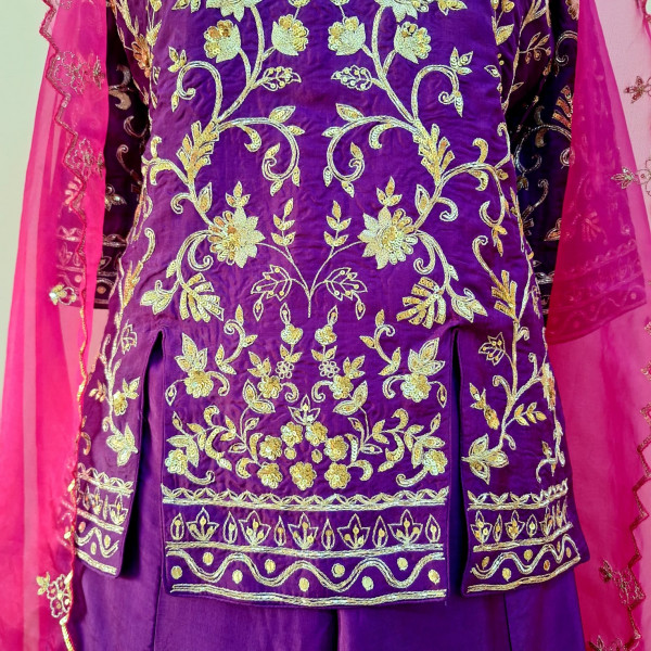PURPLE SUMMER SILK SHORT KURTI SKIRT AND DUPATTA SET