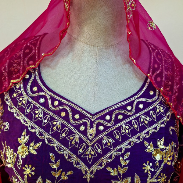 PURPLE SUMMER SILK SHORT KURTI SKIRT AND DUPATTA SET