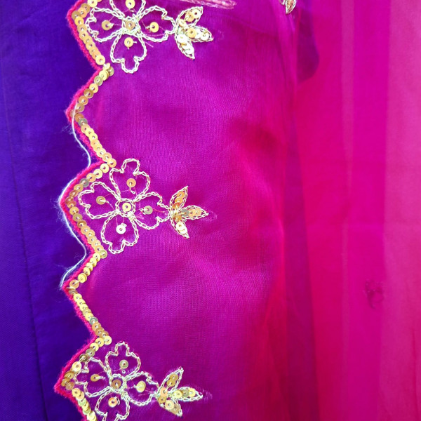 PURPLE SUMMER SILK SHORT KURTI SKIRT AND DUPATTA SET
