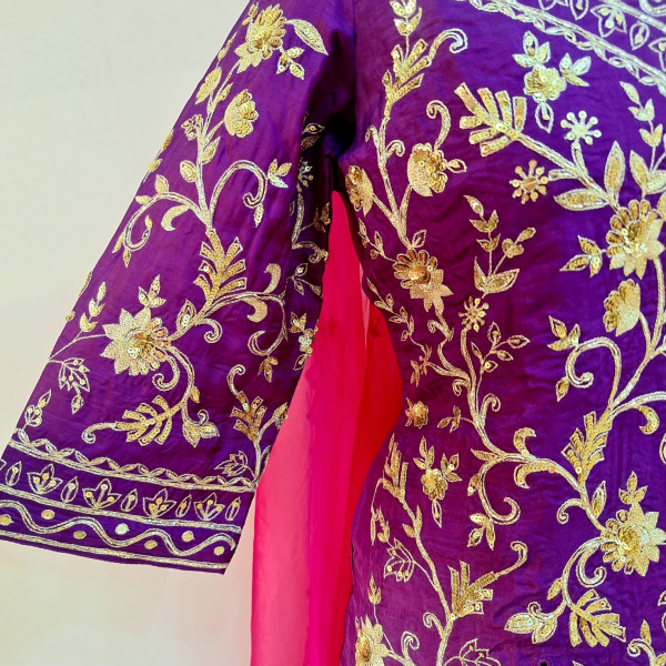 PURPLE SUMMER SILK SHORT KURTI SKIRT AND DUPATTA SET