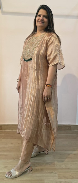COPPER BROWN TISSUE HANDWORK KAFTAN SET