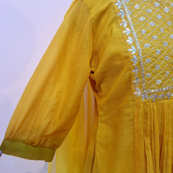 YELLOW HANDWORK PEPLUM SHARARA AND DUPATTA SET