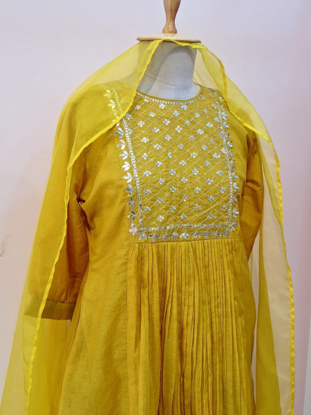 YELLOW HANDWORK PEPLUM SHARARA AND DUPATTA SET