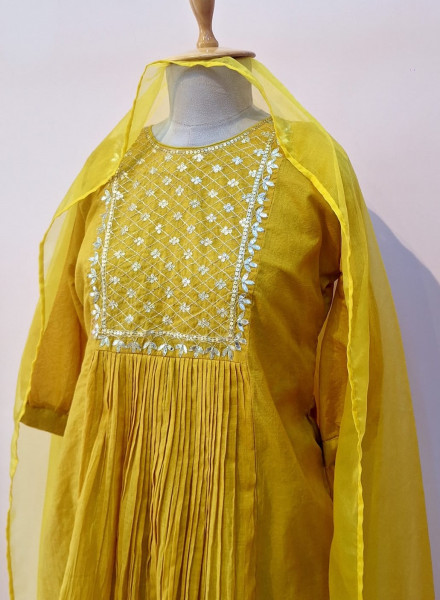 YELLOW HANDWORK PEPLUM SHARARA AND DUPATTA SET
