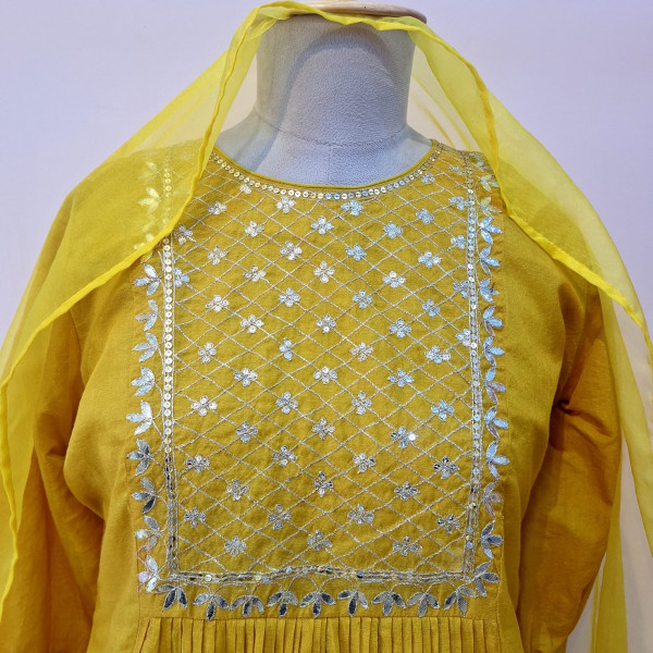 YELLOW HANDWORK PEPLUM SHARARA AND DUPATTA SET
