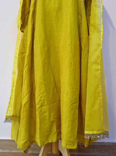 DUSTY YELLOW HANDWORK KURTI PANT AND DUPATTA SET