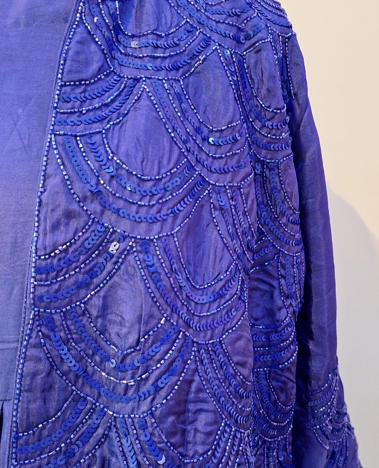 BLUEISH PURPLE HANDWORK ONE PIECE AND JACKET SET