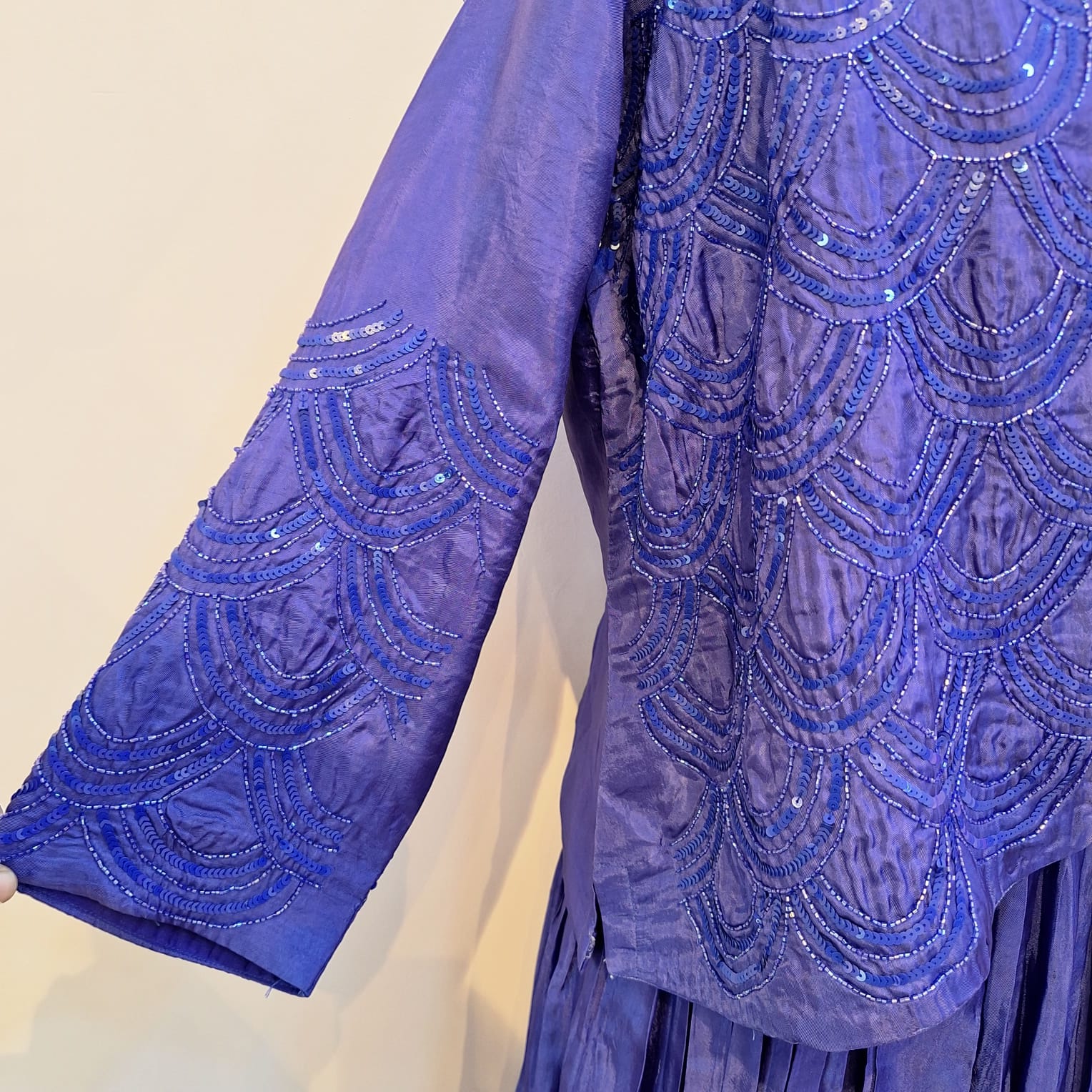 BLUEISH PURPLE HANDWORK ONE PIECE AND JACKET SET