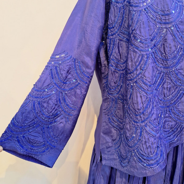 BLUEISH PURPLE HANDWORK ONE PIECE AND JACKET SET