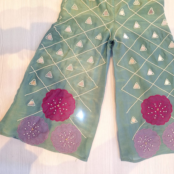 TURQUOISE BLUE TISSUE JUMPSUIT KIDS SET