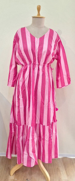 PINK AND WHITE STRIPED COTTON MIDI FROCK SET