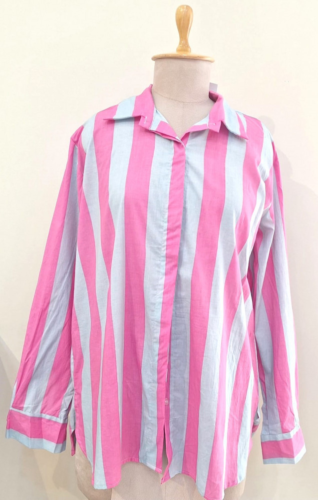 Image of PINK AND GREY STRIPED WESTERN STYLE COTTON SHIRT