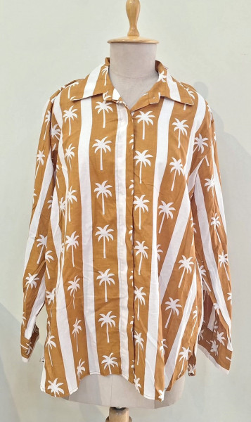 GOLD AND WHITE STRIPED WESTERN STYLE COTTON SHIRT