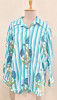 AQUA BLUE LIGHT BLUE AND WHITE STRIPED WESTERN STYLE COTTON SHIRT
