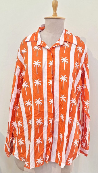 ORANGE AND WHITE STRIPED WESTERN STYLE COTTON SHIRT