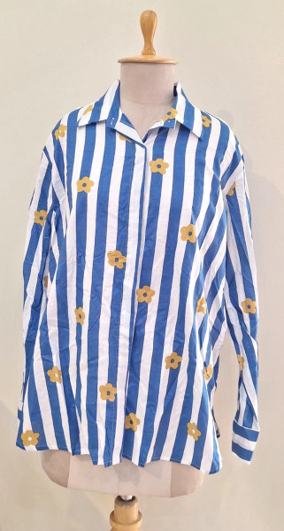 BLUE AND WHITE STRIPED WESTERN STYLE COTTON SHIRT