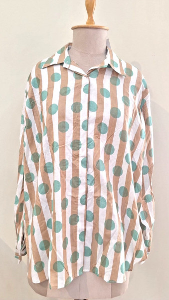 PEACH AND WHITE STRIPED WESTERN STYLE COTTON SHIRT