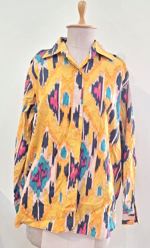 Image of MUSTARD YELLOW WESTERN STYLE COTTON SHIRT