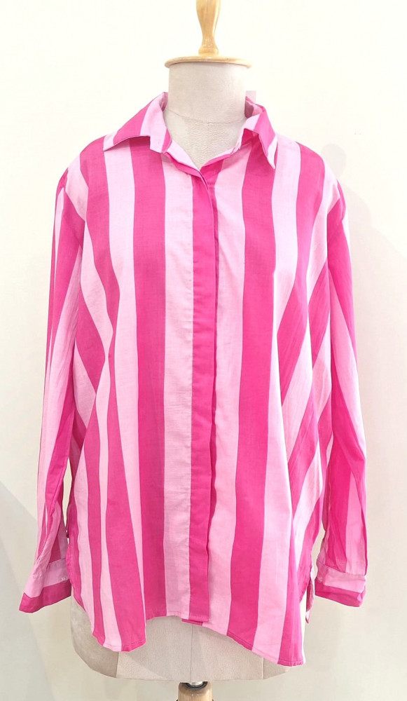 Image of PINK AND WHITE STRIPED WESTERN STYLE COTTON SHIRT