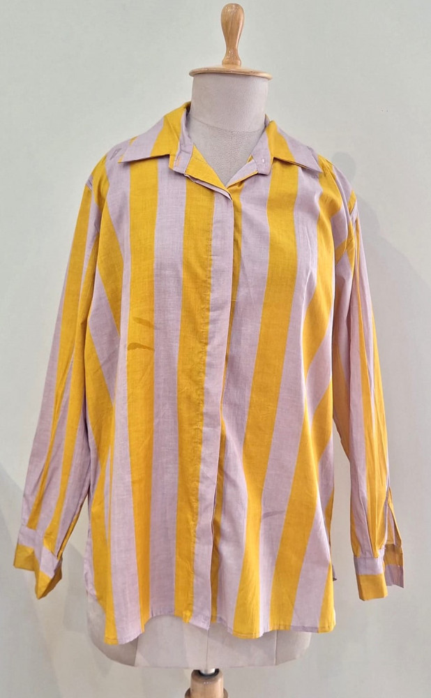 Image of MUSTARD YELLOW AND SILVER STRIPED WESTERN STYLE COTTON STYLE