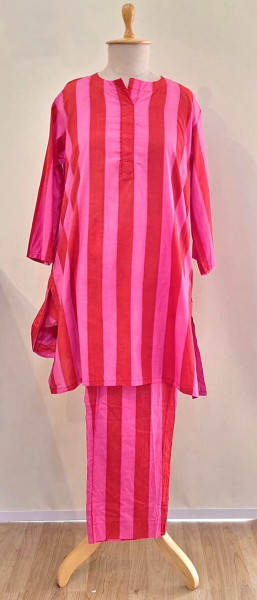 RED AND RANI STRIPED COTTON CO-ORD SET
