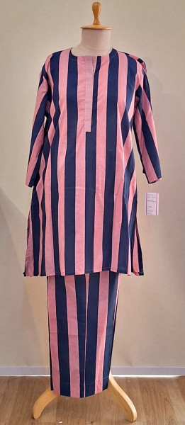 NAVY BLUE AND PEACH STRIPED COTTON CO-ORD SET