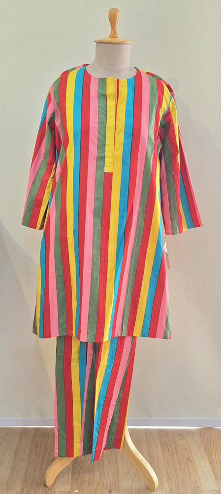 Image of MULTI COLOUR STRIPED COTTON CO-ORD SET
