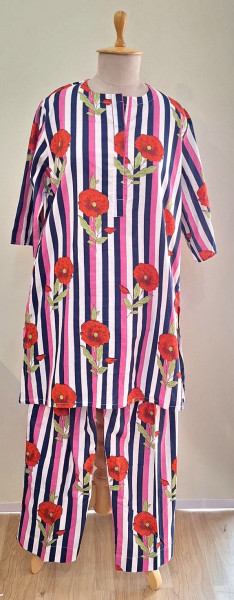 NAVY BLUE LIGHT PINK AND WHITE STRIPED COTTON CO-ORD SET