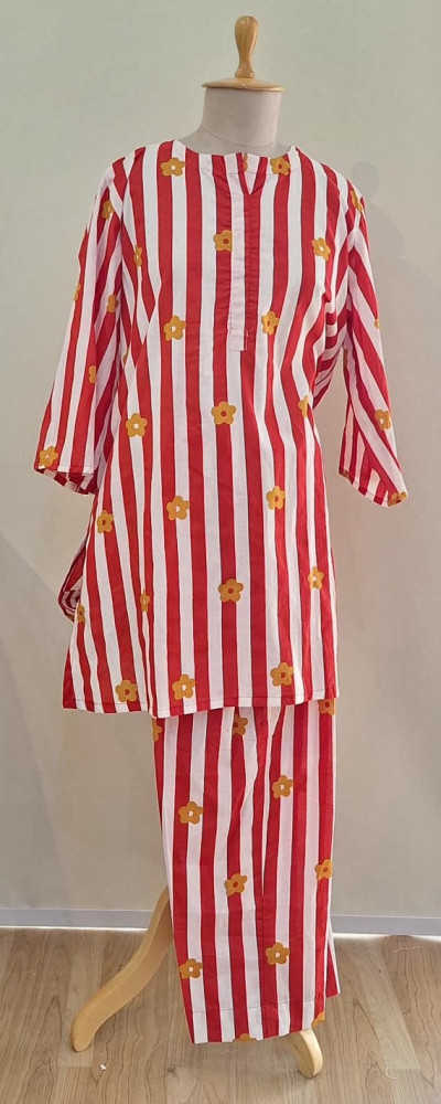 Image of RED AND WHITE STRIPED COTTON CO-ORD SET