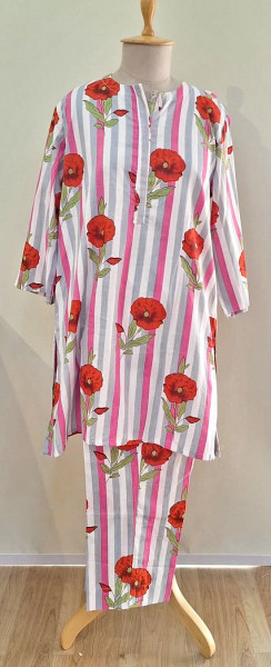 LIGHT PINK SILVER AND WHITE STRIPED COTTON CO-ORD SET