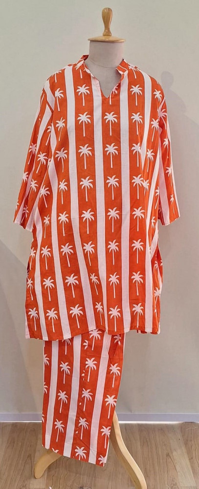 Image of ORANGE AND WHITE STRIPED COTTON CO-ORD SET