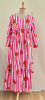 DARK PINK ROSE PINK AND WHITE STRIPED COTTON MIDI FROCK SET