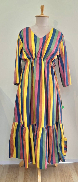 MULTI COLOUR STRIPED COTTON MIDI FROCK SET