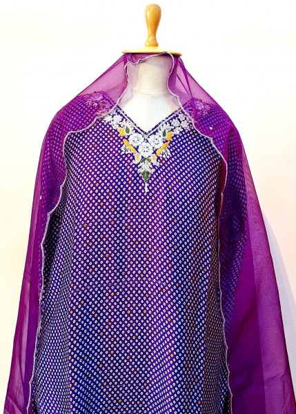 PURPLE BHANDHEJ SUIT PANT AND DUPATTA SET