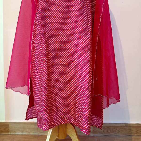 LIGHT RED BHANDHEJ SUIT PANT AND DUPATTA SET