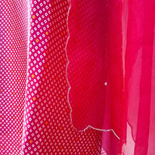 LIGHT RED BHANDHEJ SUIT PANT AND DUPATTA SET