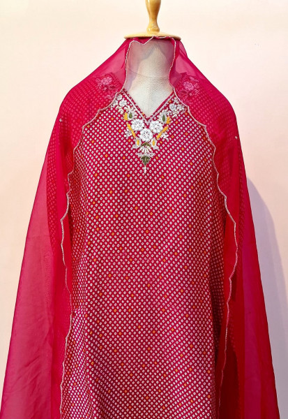 LIGHT RED BHANDHEJ SUIT PANT AND DUPATTA SET