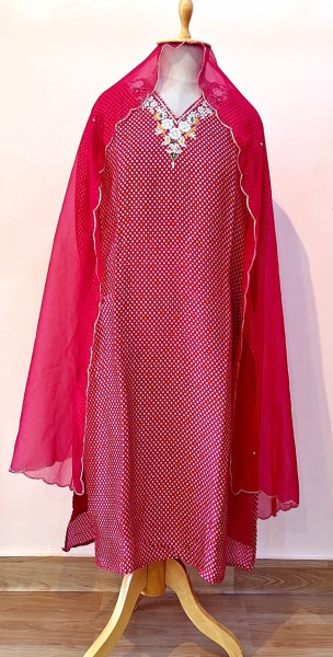 LIGHT RED BHANDHEJ SUIT PANT AND DUPATTA SET
