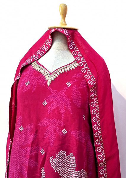 RANI PINK BHANDHEJ SUIT PANT AND DUPATTA SET