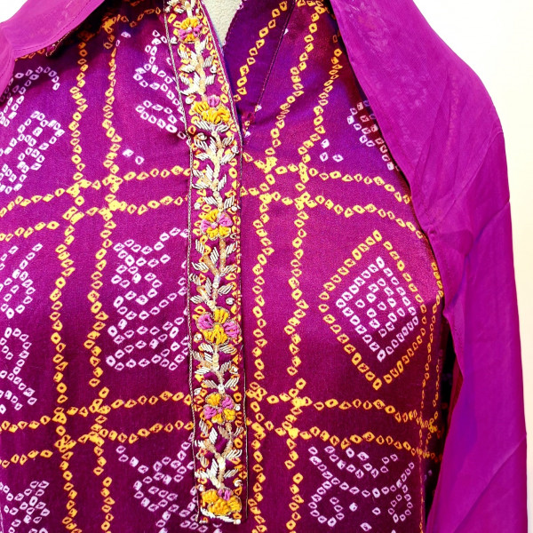 PURPLE BHANDHEJ SUIT PANT AND DUPATTA SET