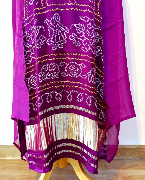 PURPLE BHANDHEJ SUIT PANT AND DUPATTA SET