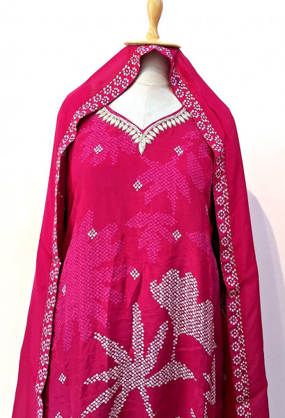 RANI PINK BHANDHEJ SUIT PANT AND DUPATTA SET